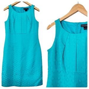 Jessica Howard Turquoise Sheath Dress | Sleeveless Shift MIDI Length Size 8